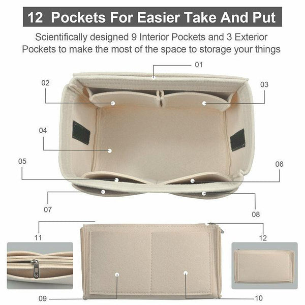 Felt Handbag Organizer Insert with Multiple Pockets