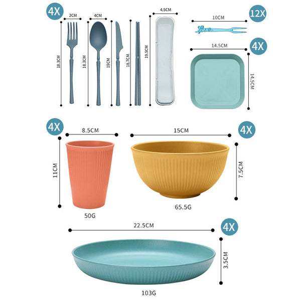 Four-person Set Blue Eco-Friendly Wheat Straw Dinnerware