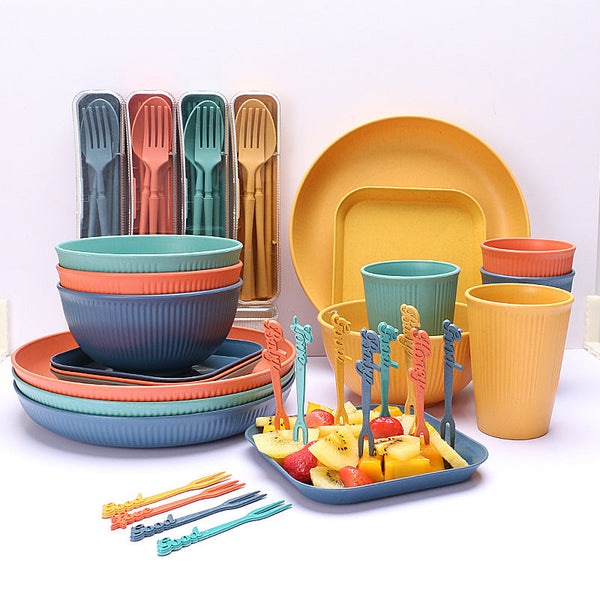 Four-person Set Blue Eco-Friendly Wheat Straw Dinnerware