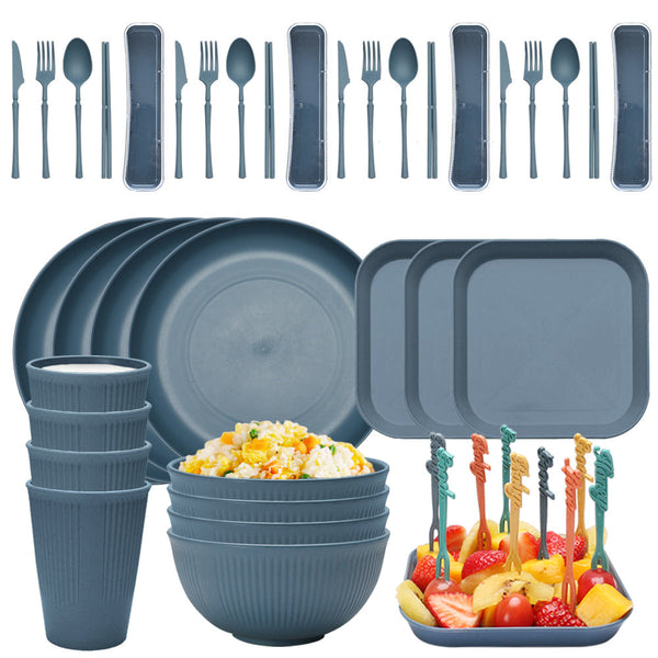 Four-person Set Blue Eco-Friendly Wheat Straw Dinnerware