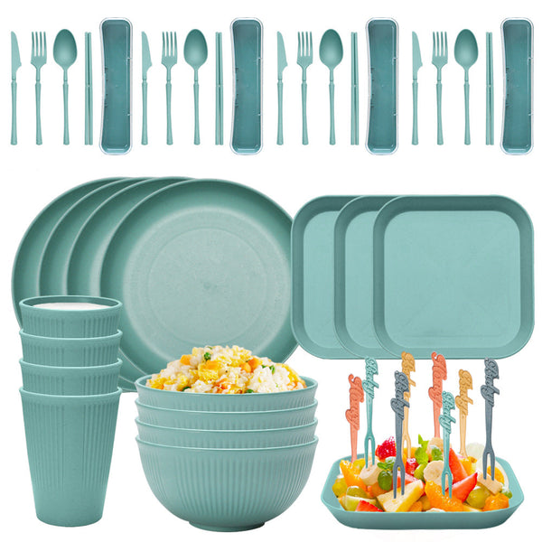 Four-person Set Green Eco-Friendly Wheat Straw Dinnerware