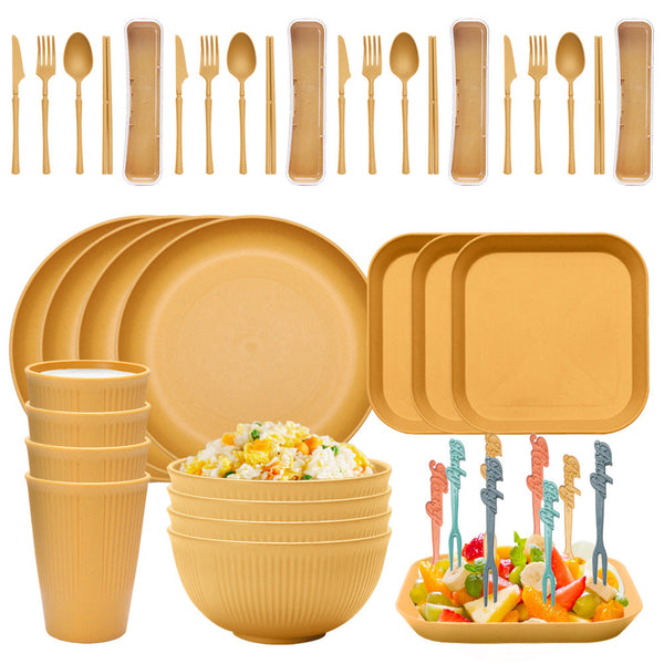 Four-person Set Yellow Eco-Friendly Wheat Straw Dinnerware