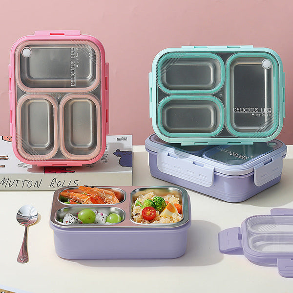 Green 3-Compartment Stainless Steel Bento Lunch Box