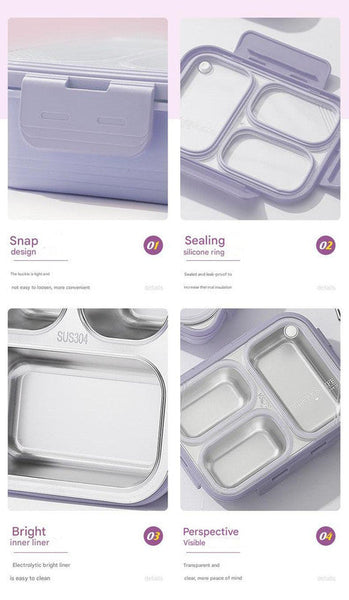 Green 3-Compartment Stainless Steel Bento Lunch Box