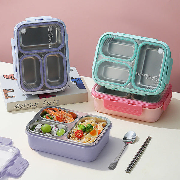 Green 3-Compartment Stainless Steel Bento Lunch Box