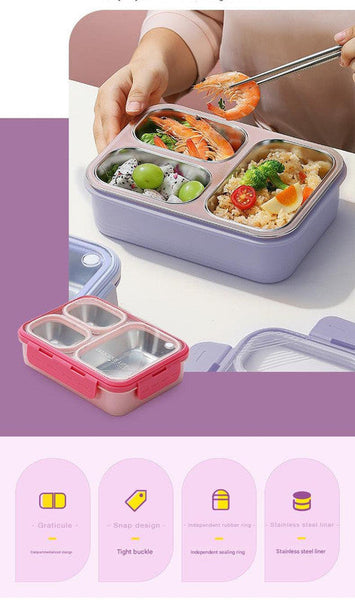 Green 3-Compartment Stainless Steel Bento Lunch Box