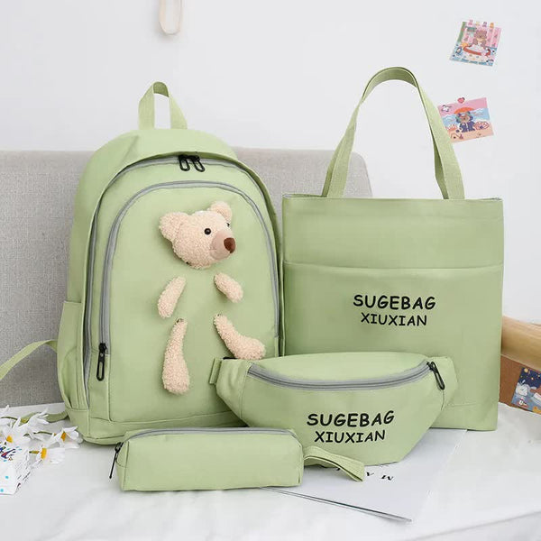 Green Cute Little Bear Girls’ Backpack Set - Korean Style