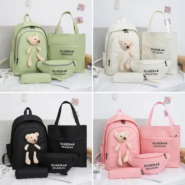 Green Cute Little Bear Girls’ Backpack Set - Korean Style