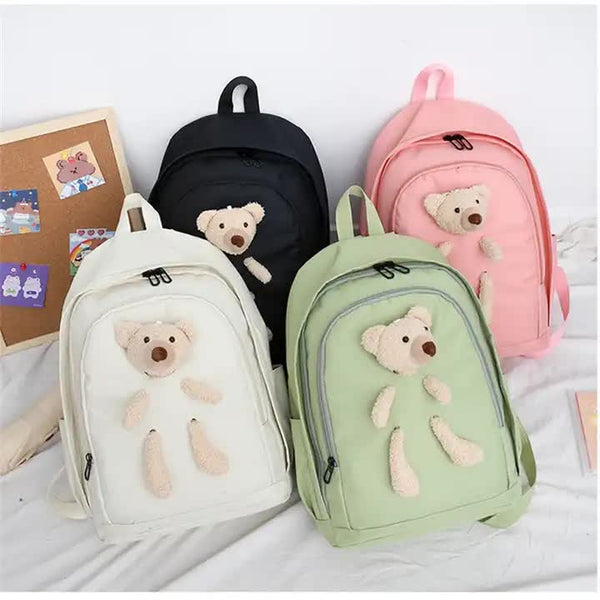 Green Cute Little Bear Girls’ Backpack Set - Korean Style