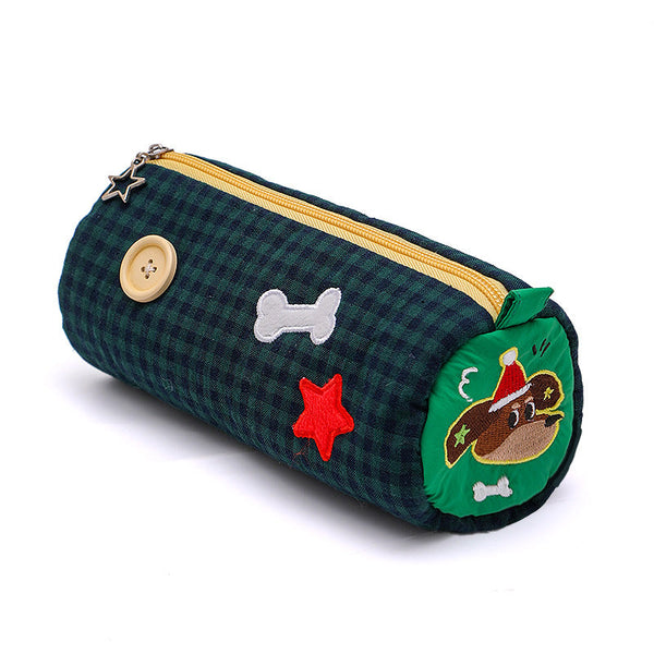 Green Vibrant Color Block Pencil Case - Large Capacity