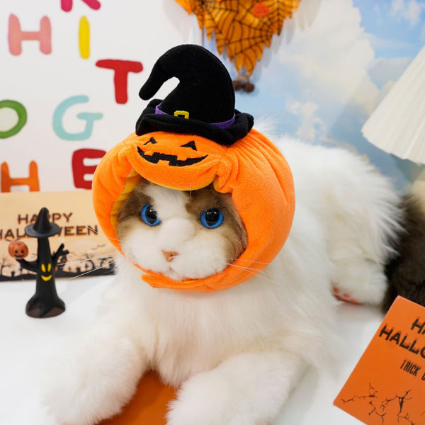 Halloween Pumpkin Hat for Cats - Adjustable Pet Costume