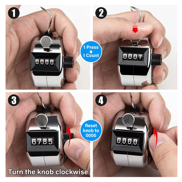 Hand Tally Counter 4-Digit Lap Counters Clicker Pitch