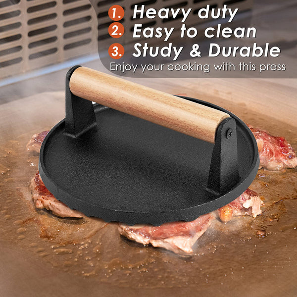 Heavy Duty Round / Rectangle Cast Iron Grill Burger Press