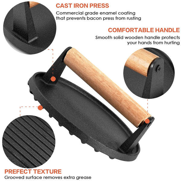 Heavy Duty Round / Rectangle Cast Iron Grill Burger Press