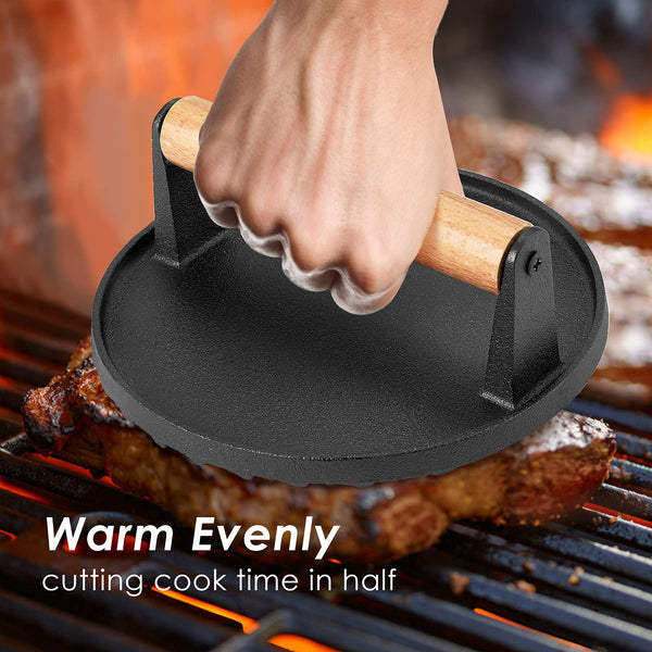 Heavy Duty Round / Rectangle Cast Iron Grill Burger Press