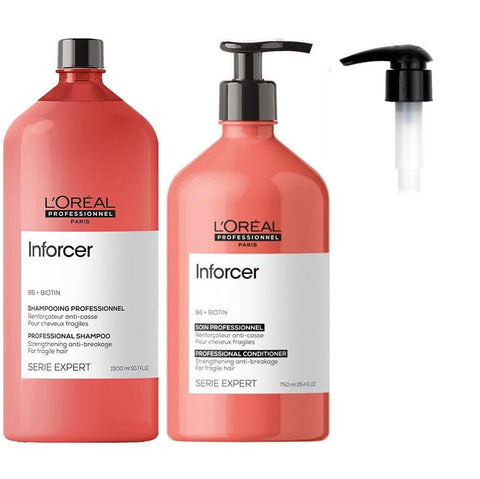 Loreal Inforcer B6 + Biotin Strengthening Shampoo 1500ml and Conditioner 750ml includes pump