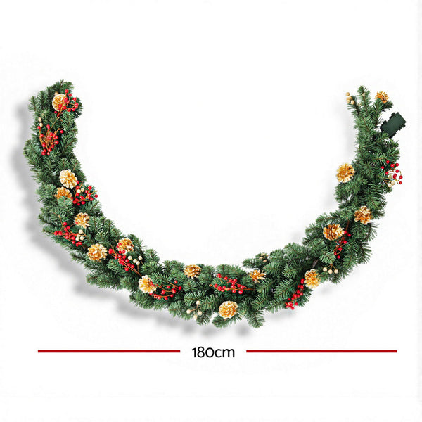 Jingle Jollys 1.8M Christmas Garland Pre-lit LED Pine Cones