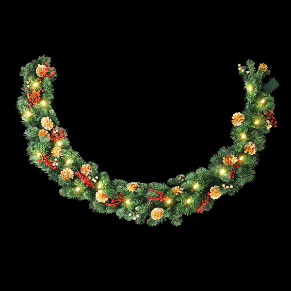 Jingle Jollys 1.8M Christmas Garland Pre-lit LED Pine Cones