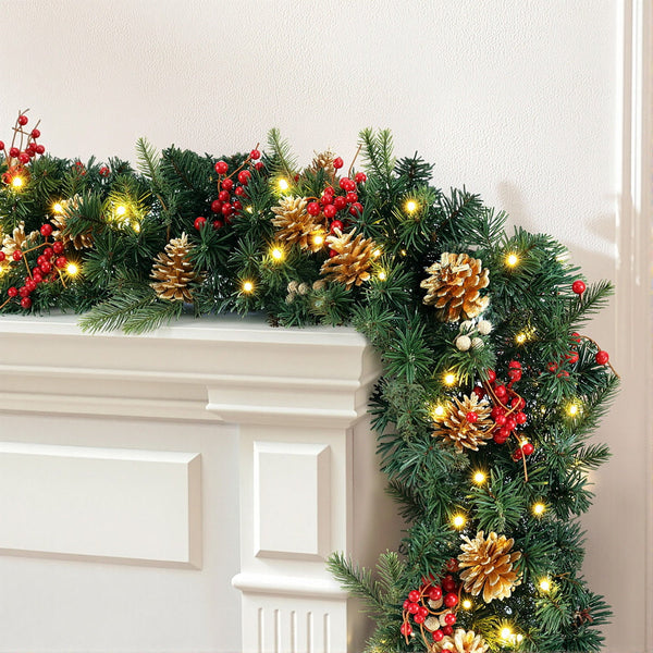 Jingle Jollys 1.8M Christmas Garland Pre-lit LED Pine Cones