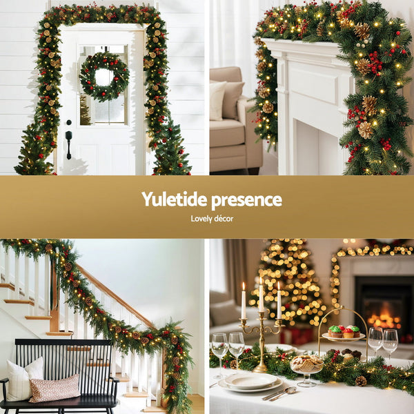 Jingle Jollys 1.8M Christmas Garland Pre-lit LED Pine Cones