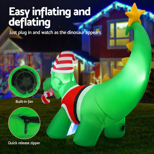 Jingle Jollys Christmas Inflatable Dinosaur 1.86M Height