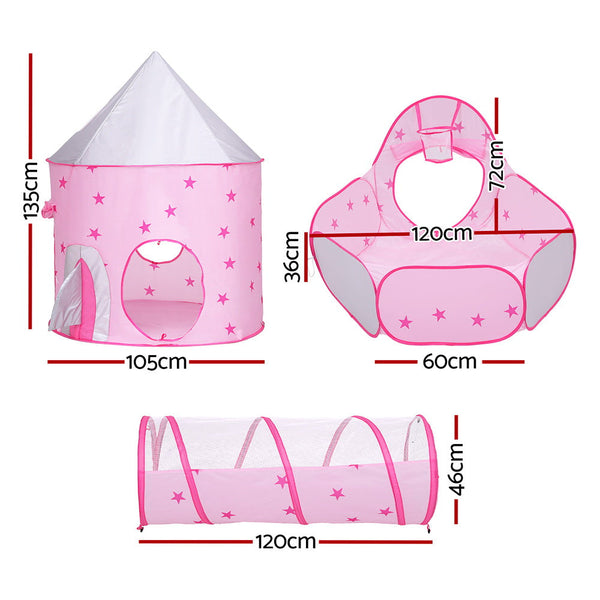 Keezi Kids Playhouse Play Tent Pop Up Castle Crawl Tunnel