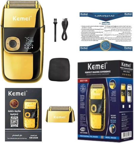 KEMEI Electric Razors for Men, LCD Display Cordless Men's Razors, USB Rechargeable with Pop-up Beard Trimmer Best Worldwide Travel Gift, Model KM 2028, Gold