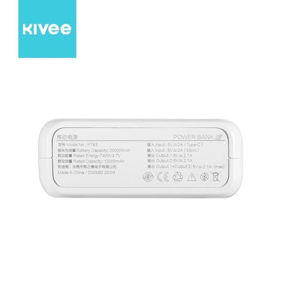 KIVEE PT63 20000mAh Power Bank White - Electronics >