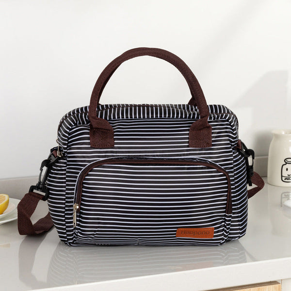 Large Insulated Lunch Bag with Shoulder Strap - Black