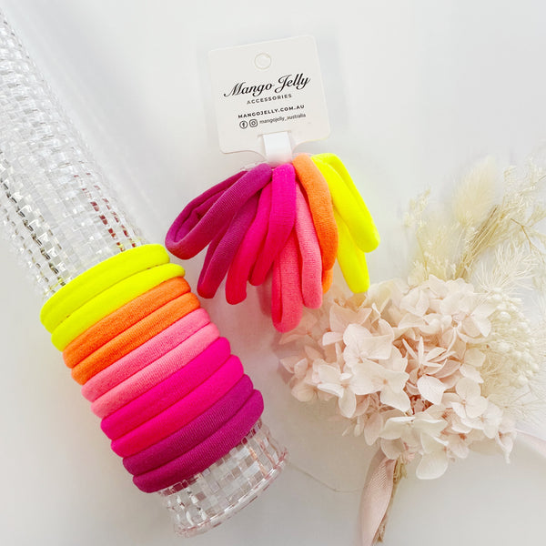 MANGO JELLY Metal Free Hair ties (4.5cm) - Neon Mixed 10P