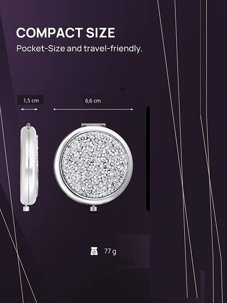 Mini Mix Diamond 1X/2X Magnifying Round Metal Pocket Makeup