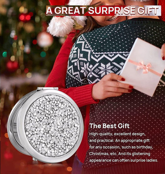 Mini Mix Diamond 1X/2X Magnifying Round Metal Pocket Makeup