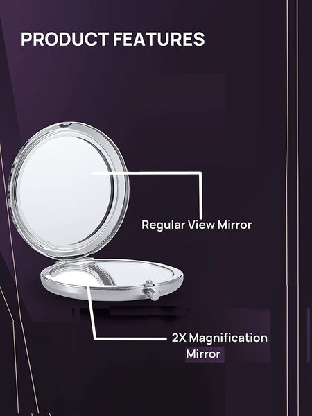 Mini Mix Diamond 1X/2X Magnifying Round Metal Pocket Makeup