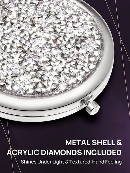 Mini Mix Diamond 1X/2X Magnifying Round Metal Pocket Makeup