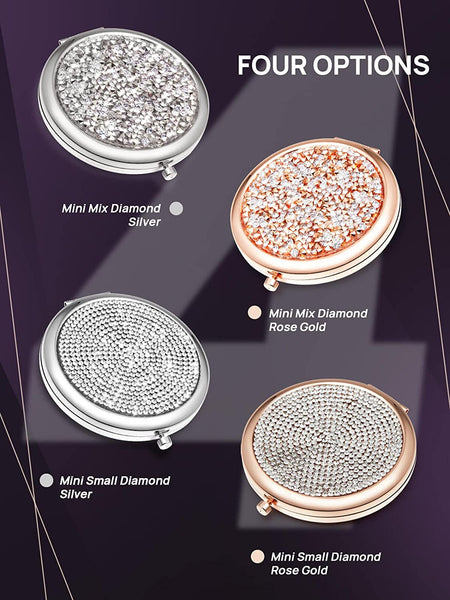 Mini Mix Diamond 1X/2X Magnifying Round Metal Pocket Makeup