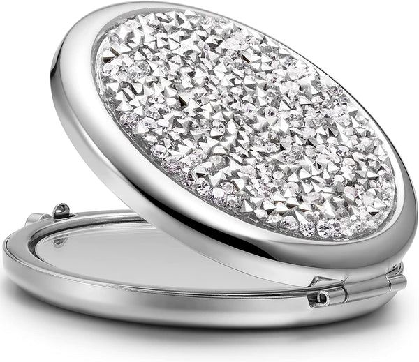 Mini Mix Diamond 1X/2X Magnifying Round Metal Pocket Makeup