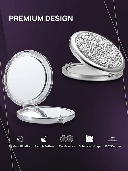 Mini Mix Diamond 1X/2X Magnifying Round Metal Pocket Makeup
