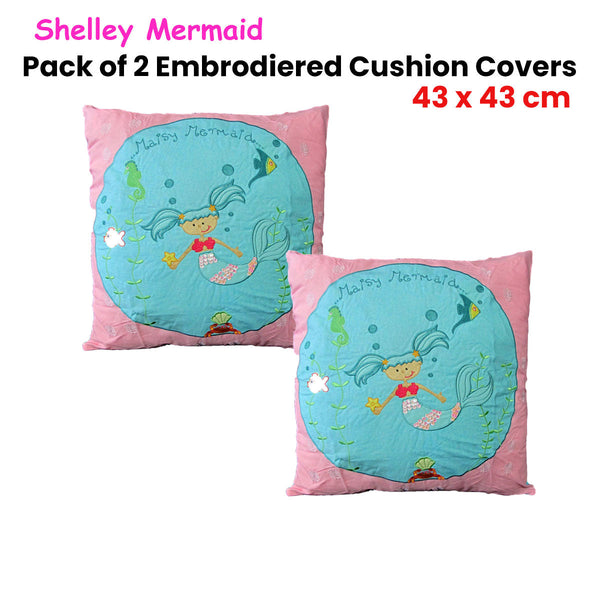 Pack of 2 Shelley Mermaid Embroidered Cushion Covers 43 x