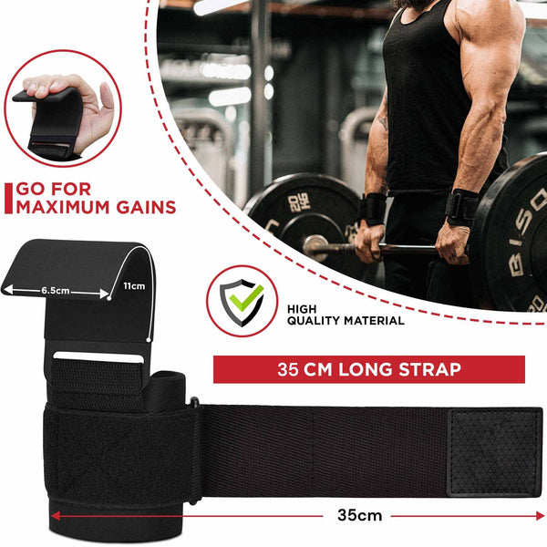 Pair Weight Lifting Hooks Straps Grip Wrist Wrap Support