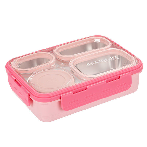 Pink 3-Compartment Stainless Steel Bento Lunch Box