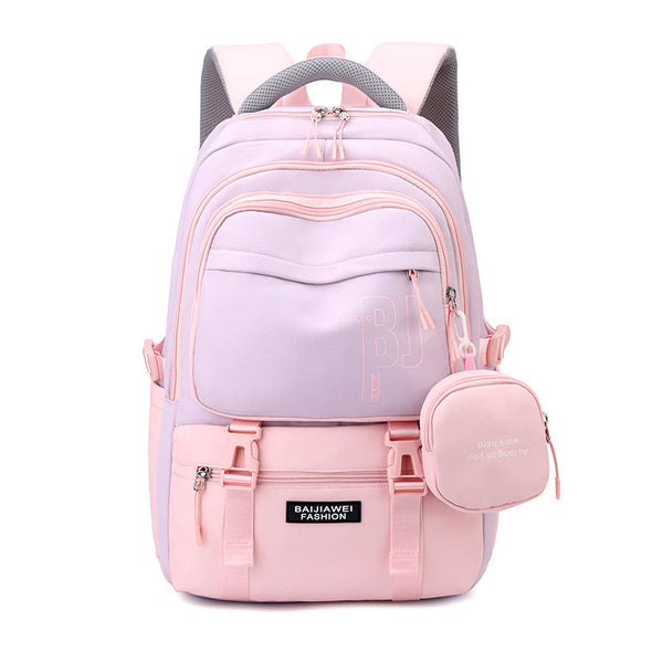 Pink and Purple Large Capacity Student Backpack - Durable