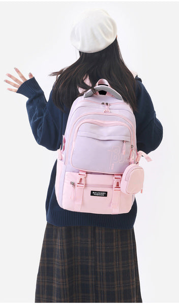 Pink and Purple Large Capacity Student Backpack - Durable