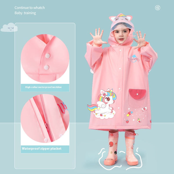 Pink unicorn Kids Waterproof Raincoat with Expandable