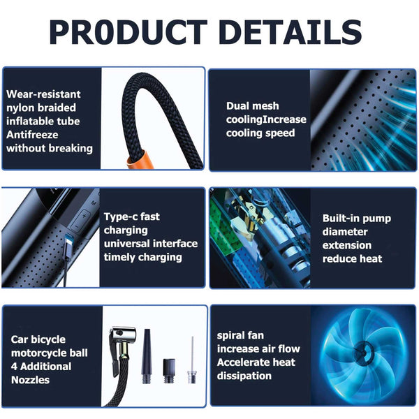 Portable Tyre Inflator - Rechargeable Car Bike Tire Air