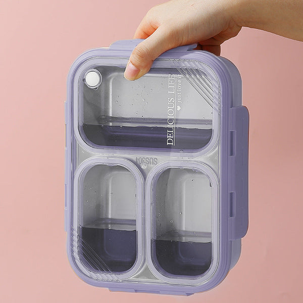 Purple 3-Compartment Stainless Steel Bento Lunch Box