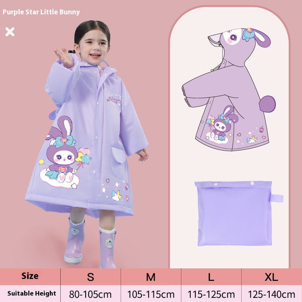 Purple rabbit Kids Waterproof Raincoat with Expandable