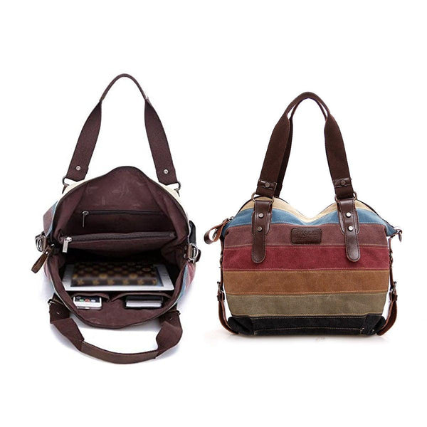 Rainbow Stripe Canvas Bag Patchwork Tote Bag Fashion