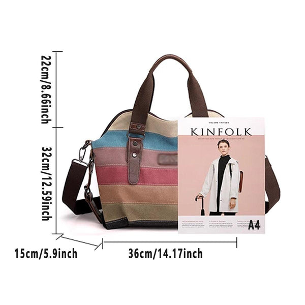 Rainbow Stripe Canvas Bag Patchwork Tote Bag Fashion