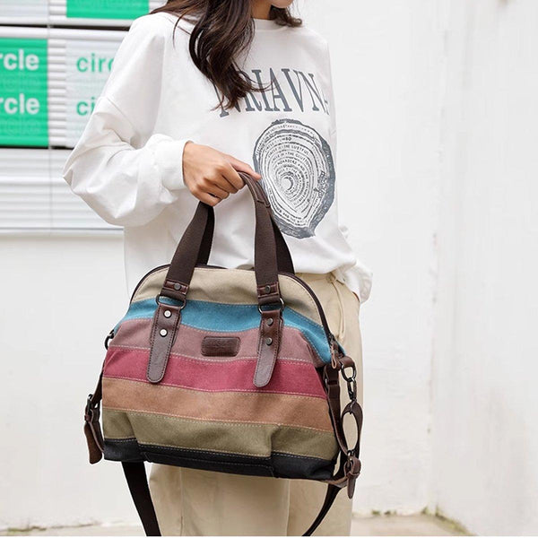 Rainbow Stripe Canvas Bag Patchwork Tote Bag Fashion