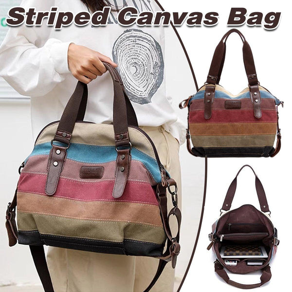 Rainbow Stripe Canvas Bag Patchwork Tote Bag Fashion